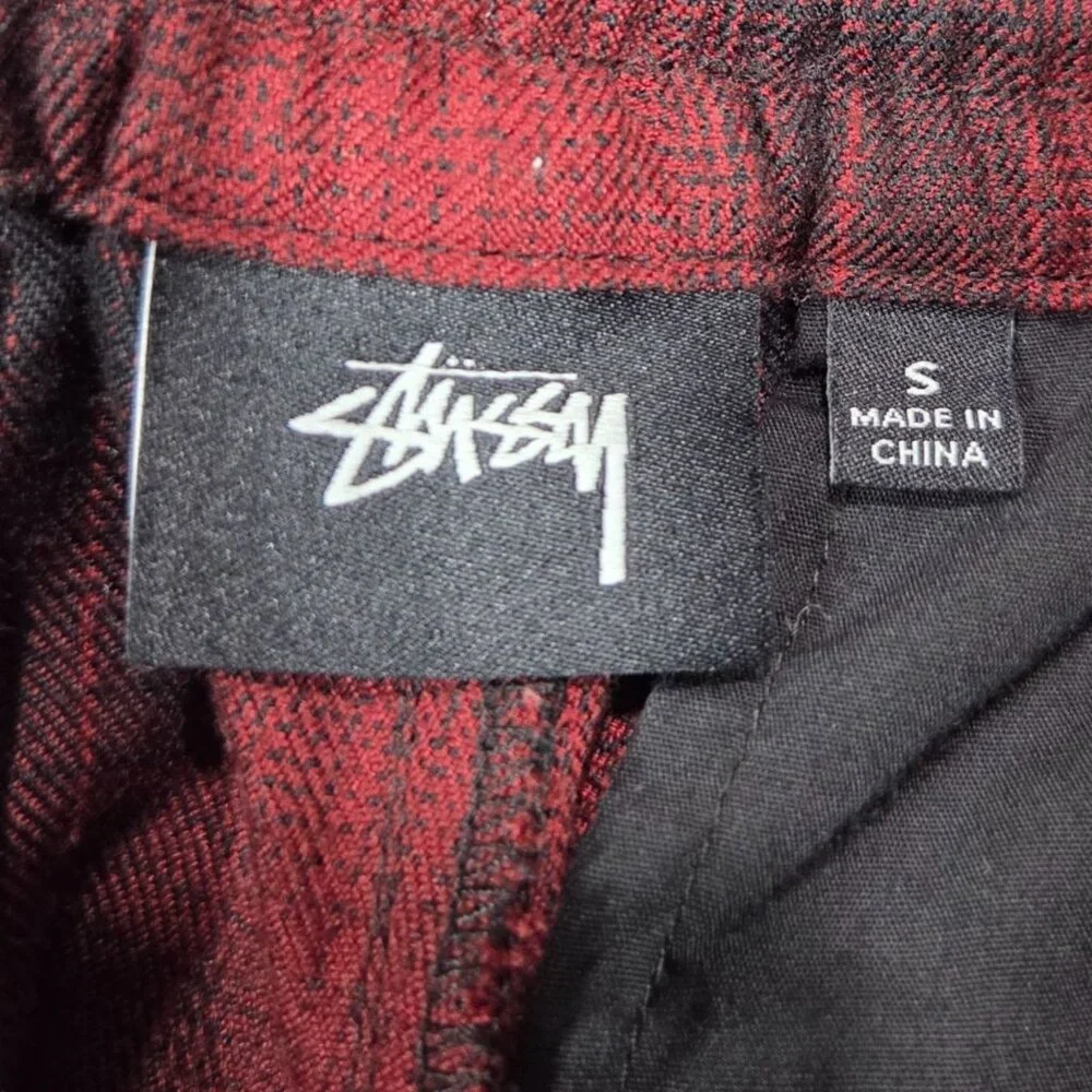 Stussy Pants Mens Small Red Black Shadow Bryan Plaid Wool Blend Skater Surf - Picture 4 of 12